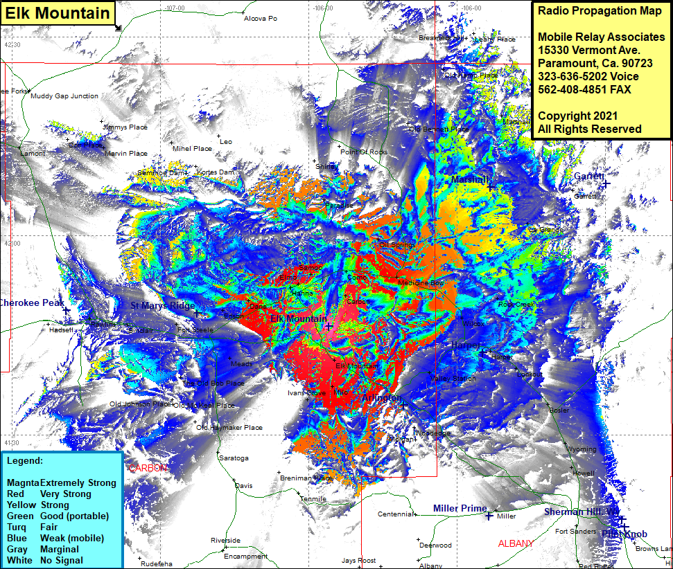 heat map radio coverage Elk Mountain